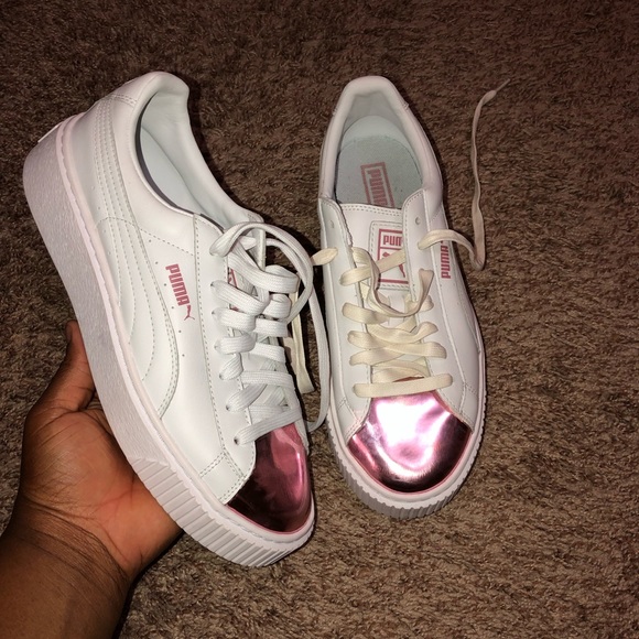 puma basket platform metallic pink